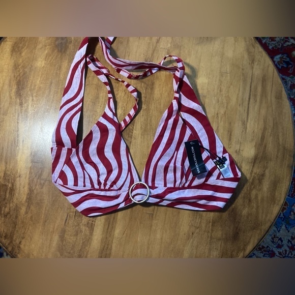 Dolls Kill Red and White Stripe Denim Halter Crop Bra top - Picture 9 of 11